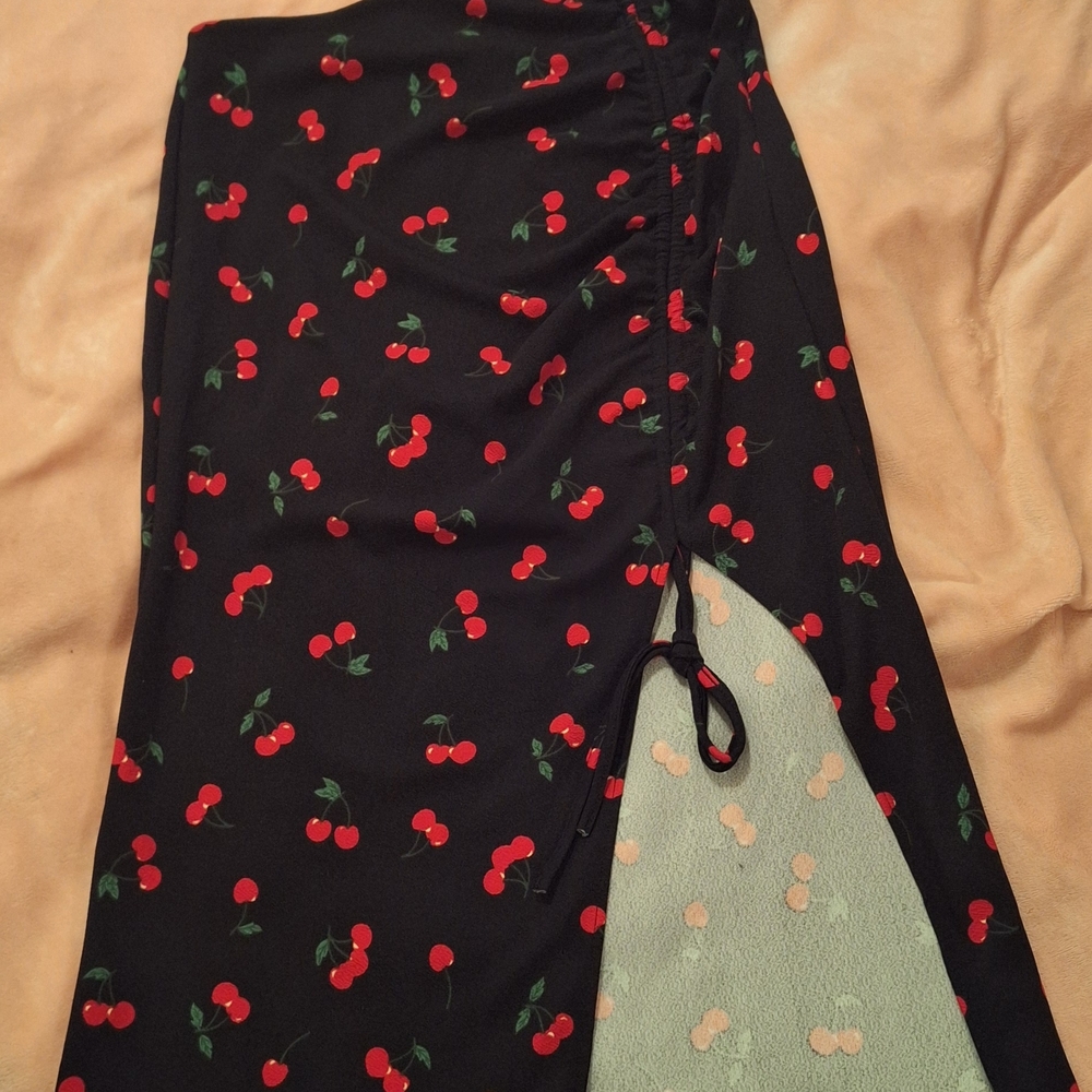Black Skirt with Cherry Print
